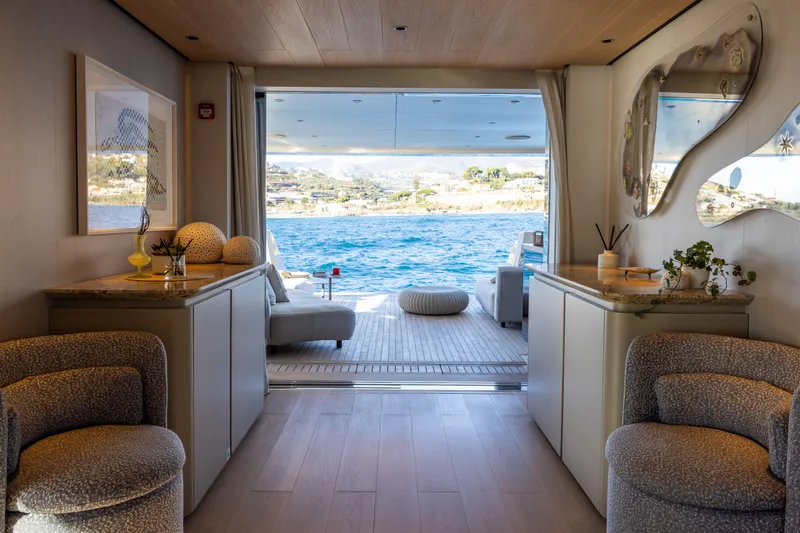 Slide: The Image of Luxurious interior of 2023 Cantiere Delle Marche RJ 115 yacht with ocean view. - 12