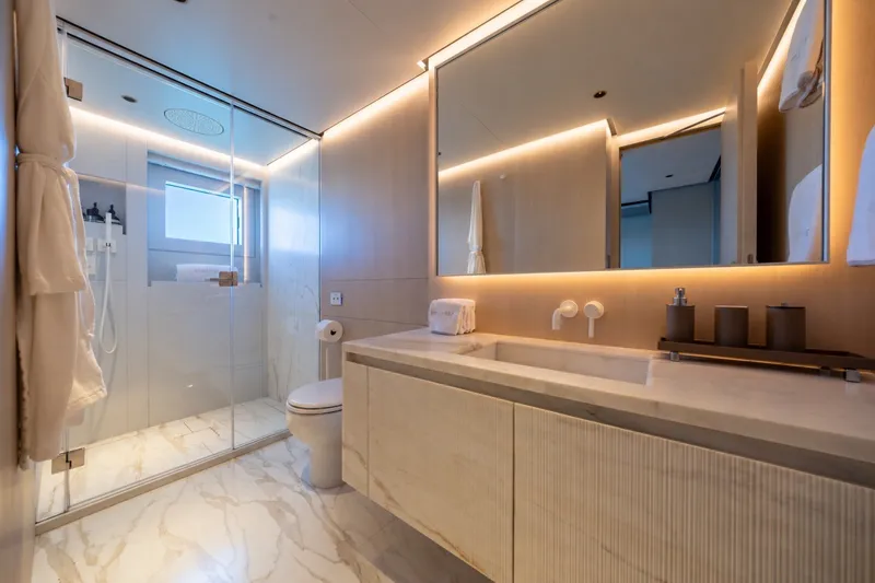 Slide: The Image of Luxurious bathroom on 2023 Cantiere Delle Marche RJ 115 yacht, featuring modern fixtures and elegant design. - 38