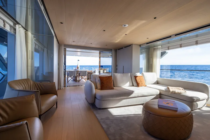 Slide: The Image of Luxurious interior of 2023 Cantiere Delle Marche RJ 115 yacht with ocean view. - 48