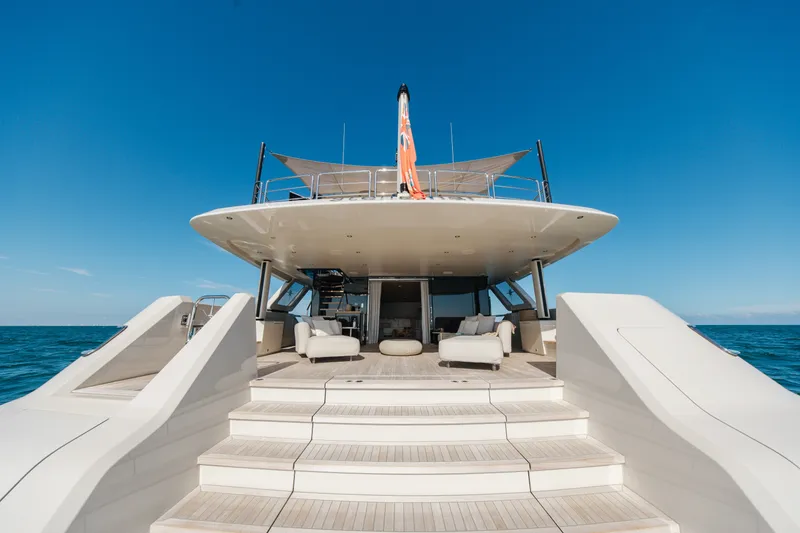 Slide: The Image of Luxury yacht Cantiere Delle Marche RJ 115, 2023 model, with elegant deck and seating. - 11