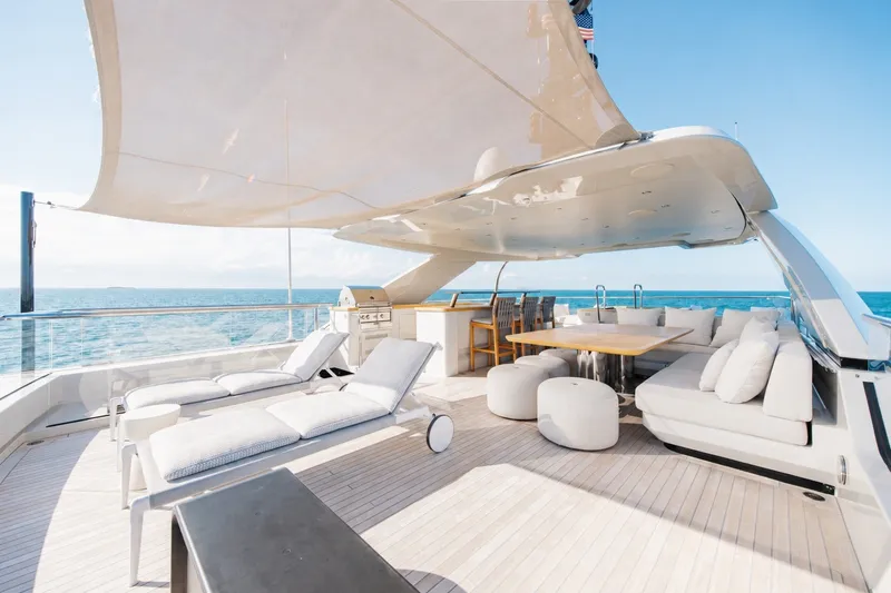 Slide: The Image of Luxurious 2023 Cantiere Delle Marche RJ 115 yacht deck with seating and ocean view. - 65