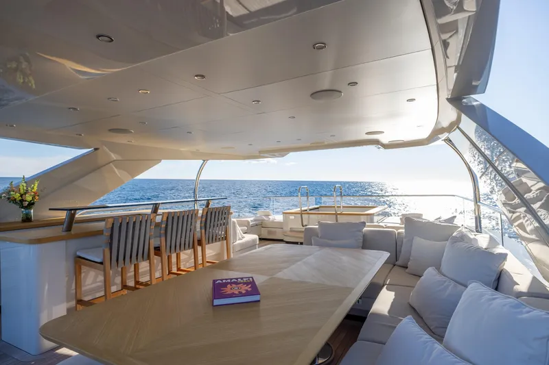 Slide: The Image of Luxurious 2023 Cantiere Delle Marche RJ 115 yacht interior with ocean view and elegant seating. - 35