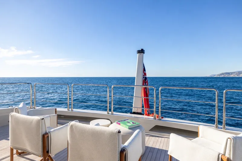 Slide: The Image of Luxury yacht deck view on Cantiere Delle Marche RJ 115, 2023 model, overlooking the ocean. - 52