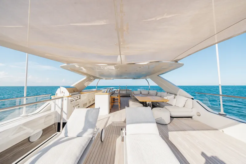 Slide: The Image of Luxurious 2023 Cantiere Delle Marche RJ 115 yacht deck with seating and ocean view. - 62