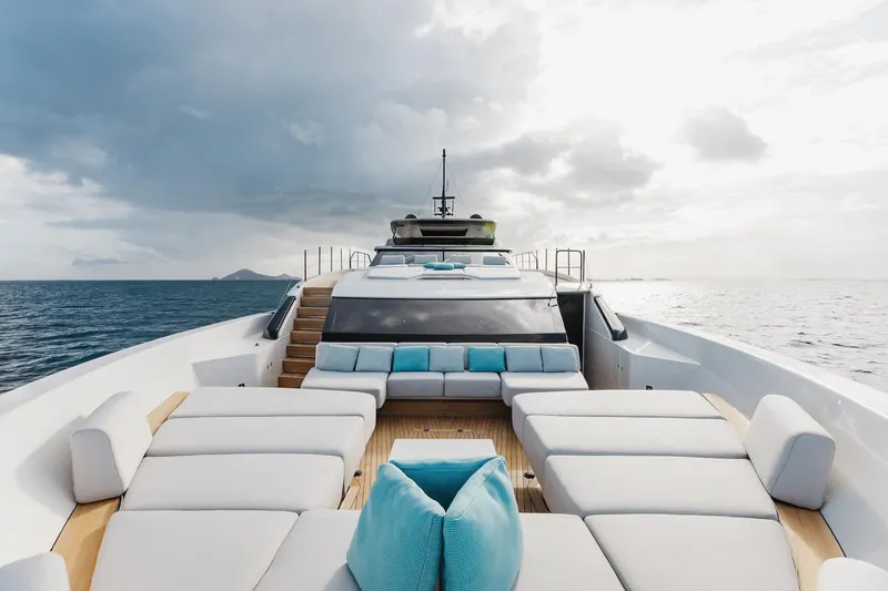 Slide: The Image of Luxurious 2020 Sanlorenzo SLA120A yacht with spacious deck and elegant seating on open sea. - 39