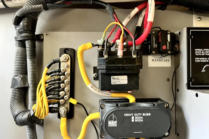 Slide: The Image of Electrical panel of 2018 Monterey 355 Sport Yacht with wiring and components. - 117