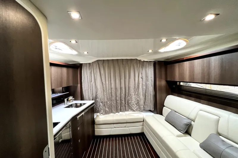 Slide: The Image of Luxurious interior of 2018 Monterey 355 Sport Yacht with modern furnishings and ambient lighting. - 86