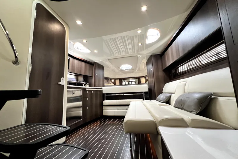 Slide: The Image of Luxurious interior of 2018 Monterey 355 Sport Yacht with modern furnishings and sleek design. - 50