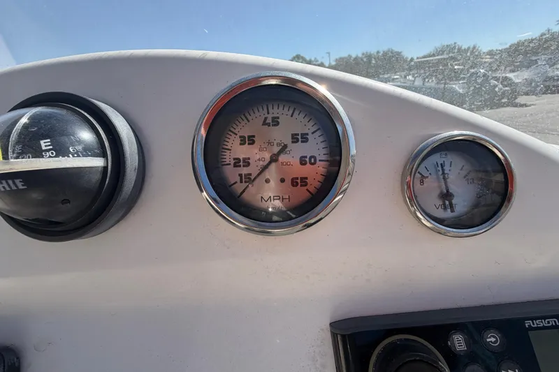 Slide: The Image of Dashboard of 2008 Sea Fox 216 Dual Console with speedometer and voltmeter. - 28