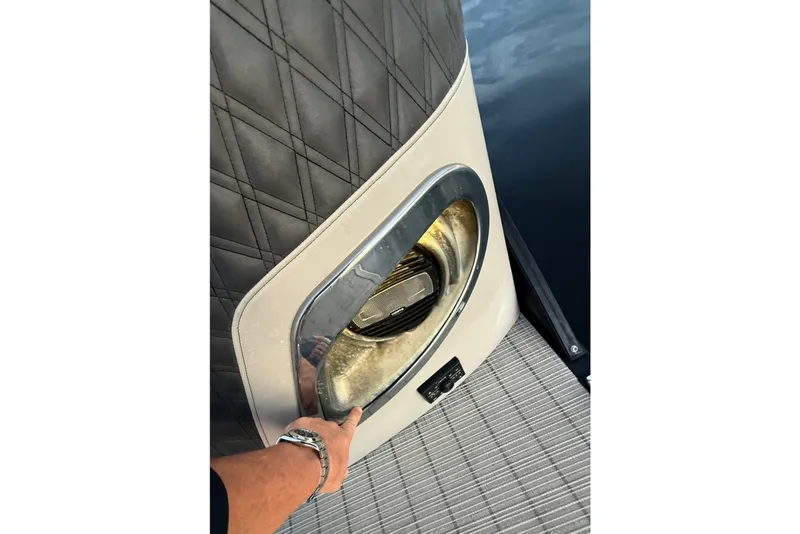 Slide: The Image of 2020 Barletta L-CLASS L25QCSSA boat detail with quilted upholstery and metallic accent. - 50