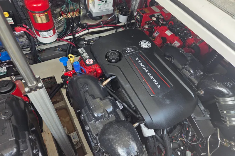 Slide: The Image of Engine compartment of 2022 Regal 33 Express with Volvo Penta V8 engine. - 35