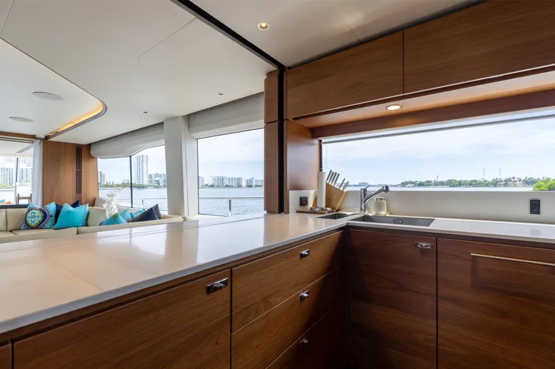 Slide: The Image of Luxurious interior of 2021 Princess Y85 yacht with modern kitchen and scenic water views. - 37