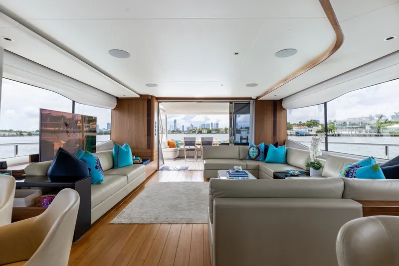 Slide: The Image of Luxurious interior of 2021 Princess Y85 yacht with elegant seating and waterfront view. - 29