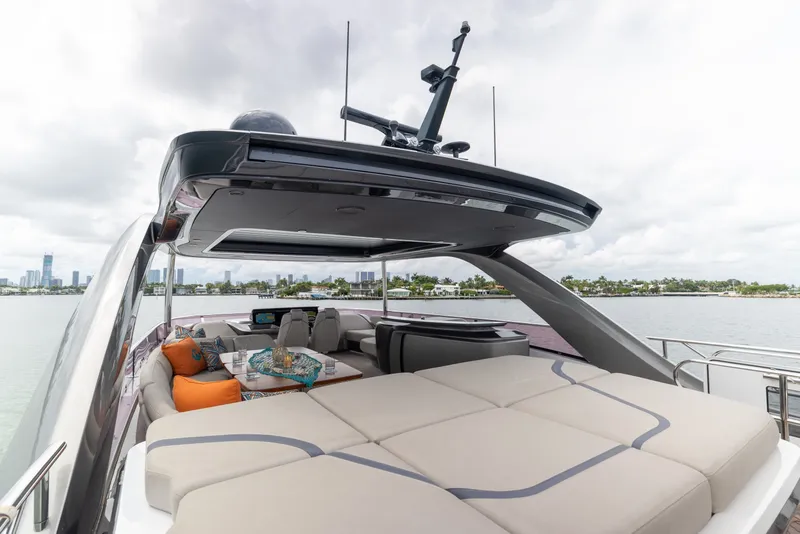 Slide: The Image of Luxurious 2021 Princess Y85 yacht with spacious deck and modern seating area. - 55