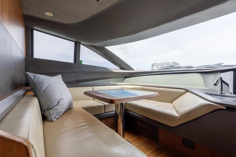 Slide: The Image of Luxurious interior of 2021 Princess Y85 yacht with elegant seating and panoramic windows. - 39