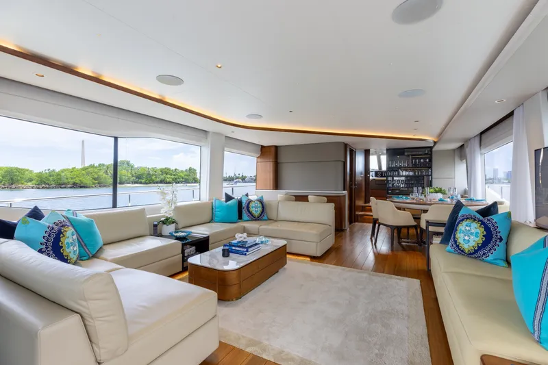 Slide: The Image of Luxurious interior of 2021 Princess Y85 yacht with elegant seating and scenic views. - 25