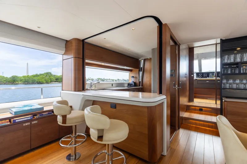 Slide: The Image of Luxurious interior of 2021 Princess Y85 yacht with modern kitchen and scenic water view. - 33