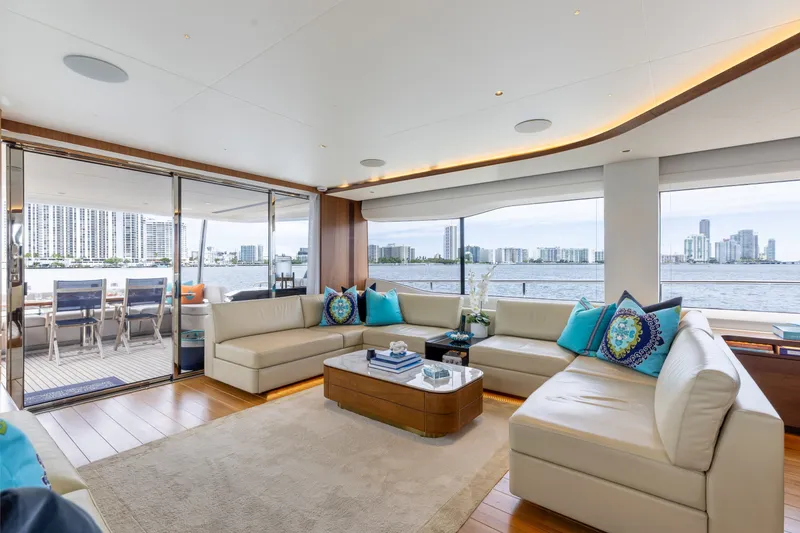 Slide: The Image of Luxurious interior of 2021 Princess Y85 yacht with elegant seating and scenic ocean views. - 2