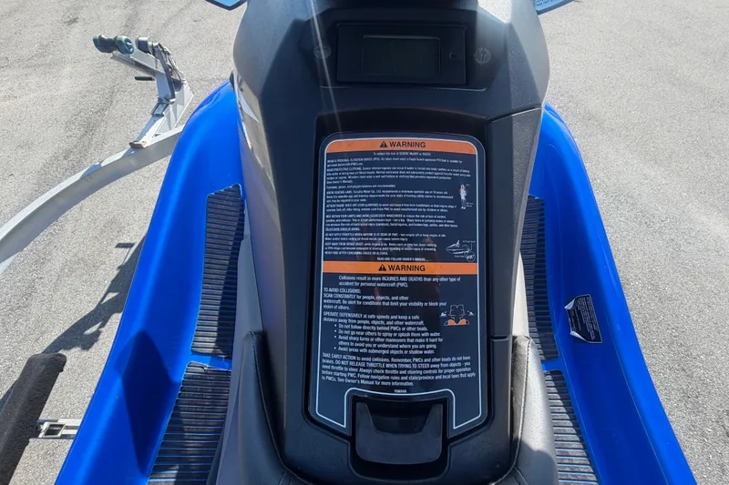 Slide: The Image of 2018 Yamaha WaveRunner EX Deluxe dashboard with safety warnings and controls. - 16
