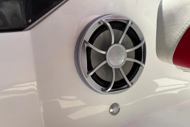 Slide: The Image of 2017 Monterey M-65 boat speaker with sleek silver grille design. - 108