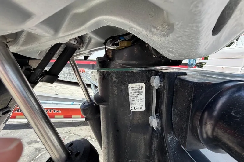 Slide: The Image of Close-up of a 2017 Monterey M-65 boat trailer hitch and suspension components. - 30