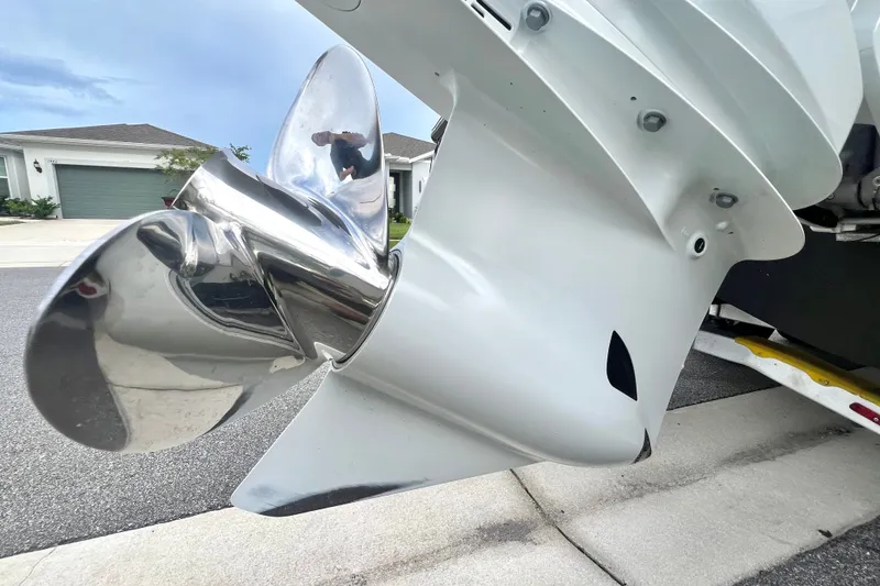 Slide: The Image of Close-up of a 2017 Pursuit C 238 Center Console boat propeller. - 9