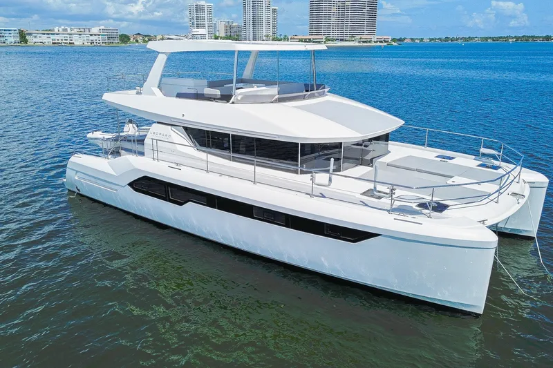 The Image of 2025 Leopard 53 Powercat yacht on calm water, showcasing sleek design and modern features. - 0