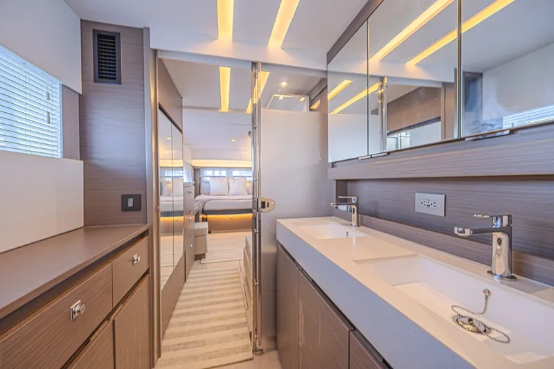 Slide: The Image of Luxurious bathroom interior of 2025 Leopard 53 Powercat yacht with dual sinks and modern design. - 63