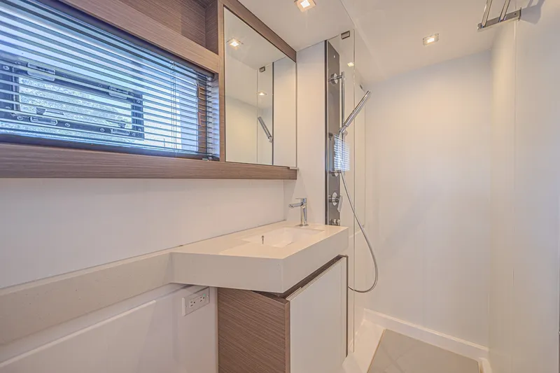 Slide: The Image of Modern bathroom interior on 2025 Leopard 53 Powercat yacht, featuring sleek design and fixtures. - 47