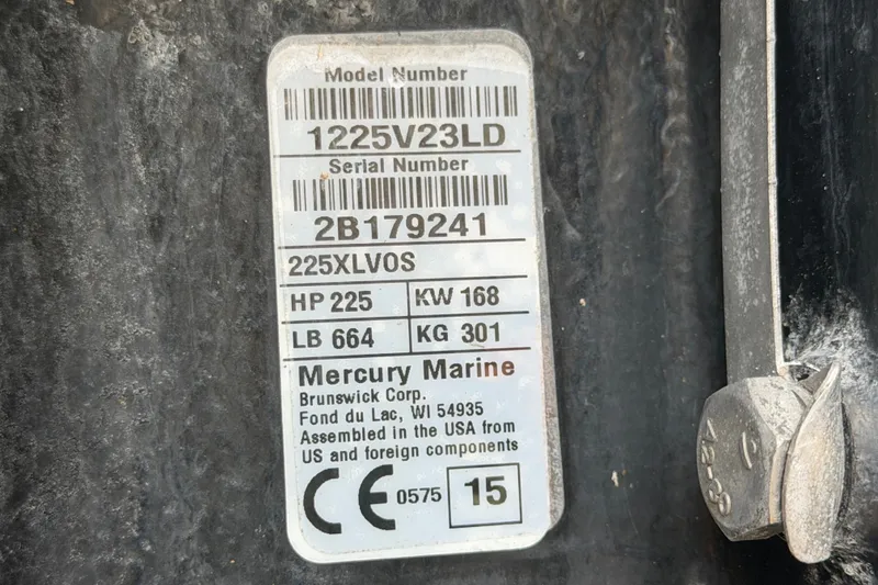 Slide: The Image of Label on a 2015 Boston Whaler 270 Vantage, featuring Mercury Marine specifications. - 79
