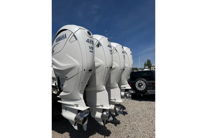 Slide: The Image of Four Yamaha 425 V8 outboard engines on a 2019 Regulator 41 boat. - 10