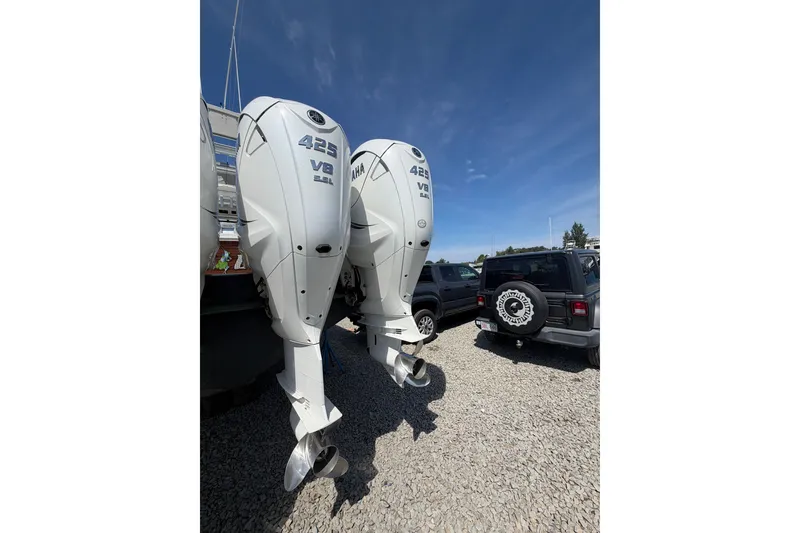 Slide: The Image of Twin Yamaha 425 V8 outboard engines on a 2019 Regulator 41 boat. - 14