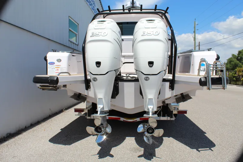 Slide: The Image of 2022 Axopar 37 XC Cross Cabin Brabus with twin E350 outboard engines. - 9