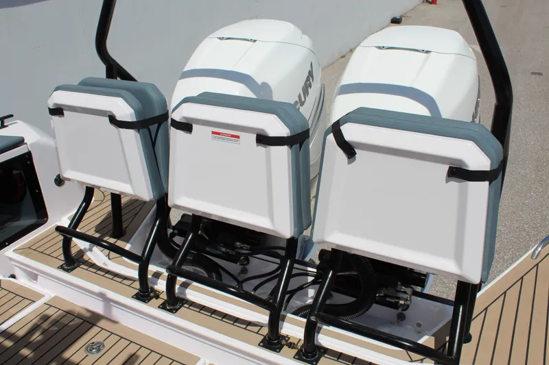 Slide: The Image of Axopar 37 XC Cross Cabin Brabus 2022 with dual Mercury outboard engines. - 20