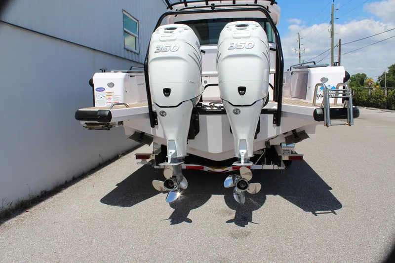 Slide: The Image of 2022 Axopar 37 XC Cross Cabin Brabus with twin 350 HP outboard engines. - 10