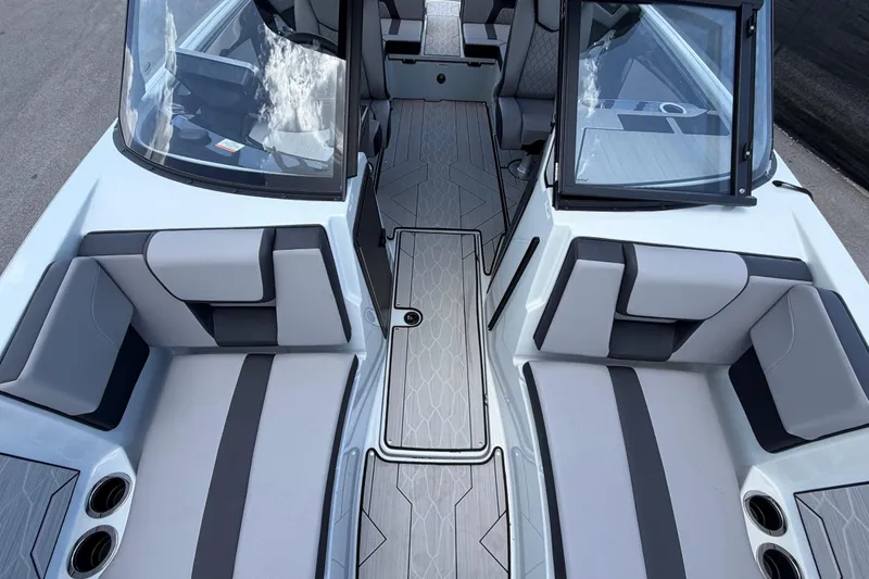 Slide: The Image of 2024 Yamaha Boats 222XD interior with sleek seating and modern design. - 52