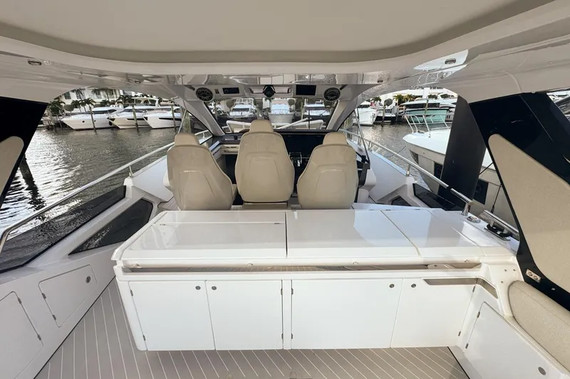 Slide: The Image of 2023 Azimut Verve 47 yacht interior with sleek seating and modern design. - 20