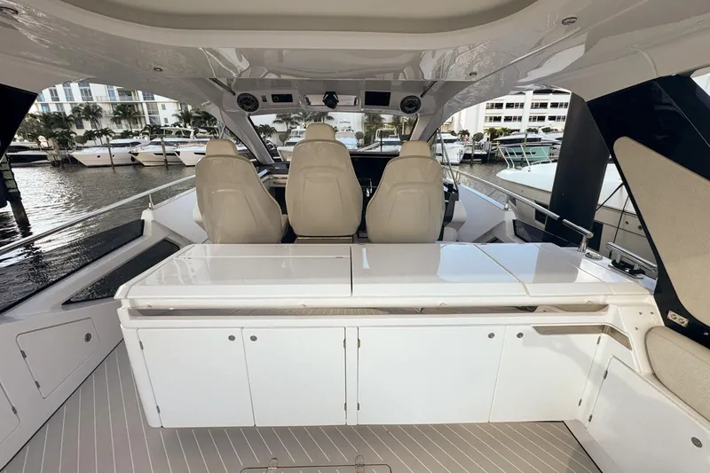 Slide: The Image of 2023 Azimut Verve 47 yacht interior with sleek seating and modern design. - 21
