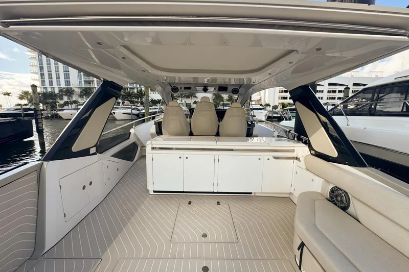 Slide: The Image of 2023 Azimut Verve 47 luxury yacht interior with sleek seating and modern design. - 18
