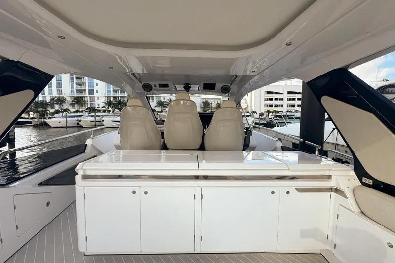 Slide: The Image of 2023 Azimut Verve 47 yacht interior with sleek seating and modern design. - 22