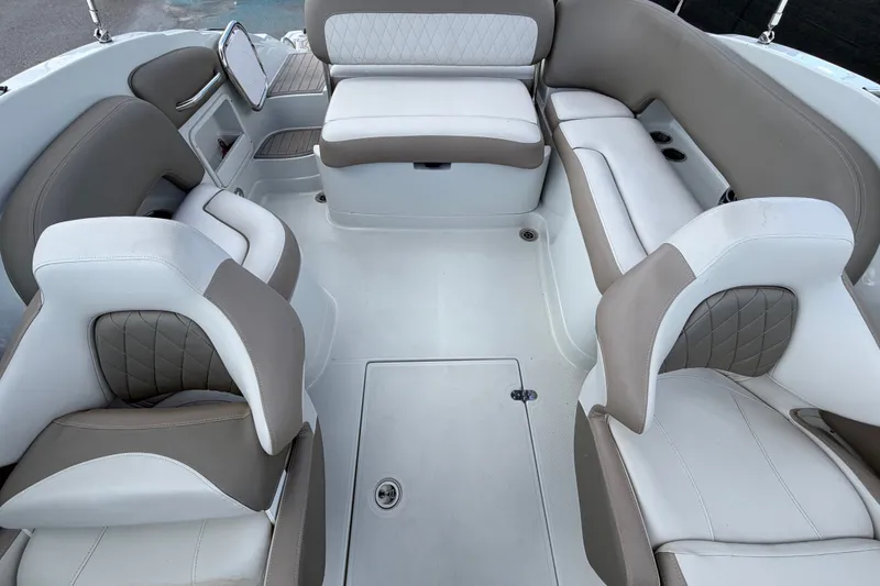 Slide: The Image of 2023 Crownline Eclipse E235 XS boat interior with stylish seating and modern design. - 60