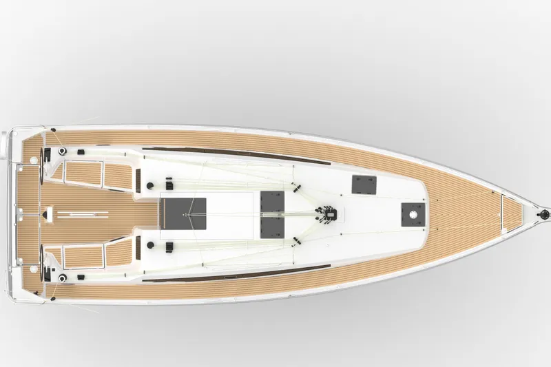 Slide: The Image of Top view of 2024 Jeanneau Sun Odyssey 410 sailboat with sleek deck design. - 23