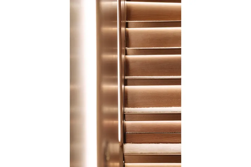 Slide: The Image of Wooden staircase detail with modern lighting, Sirena 118 yacht, 2027 model. - 24