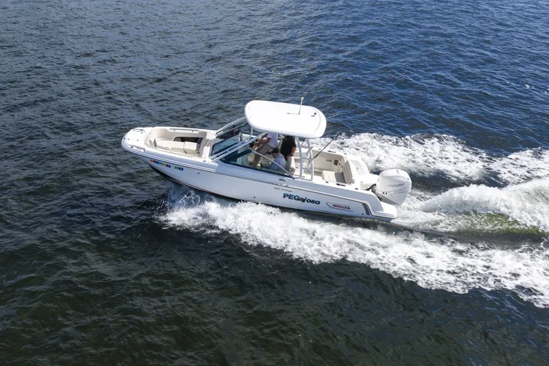 Slide: The Image of Ein Boston Whaler 230 Vantage von 2016 fährt auf dem Wasser mit hoher Geschwindigkeit. - 3