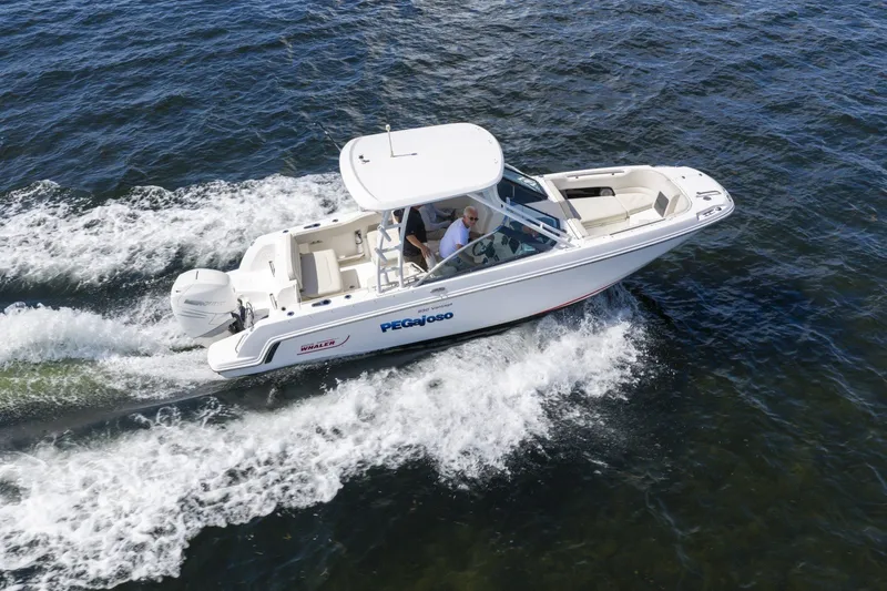 Slide: The Image of Ein Boston Whaler 230 Vantage von 2016 fährt schnell über das Wasser. - 5