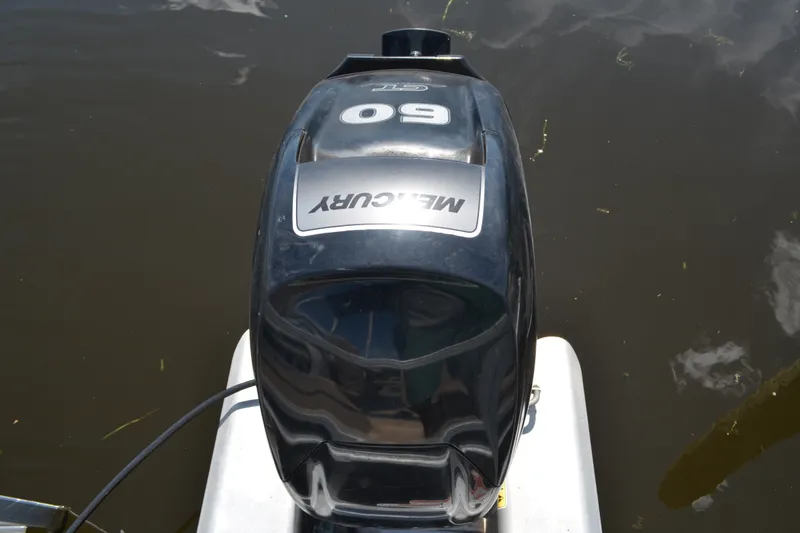 Slide: The Image of Mercury 60 horsepower outboard motor on 2019 Sun Tracker Fishin' Barge 20 DLX. - 31