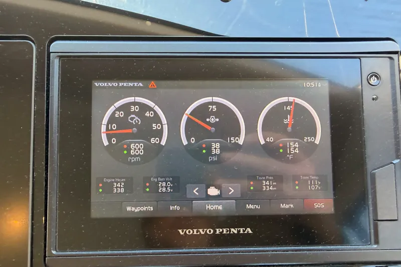 Slide: The Image of Volvo Penta engine display on 2021 Azimut Fly 60 yacht dashboard. - 68