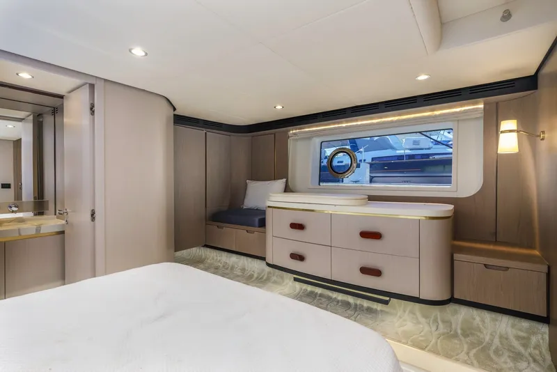 Slide: The Image of Luxurious interior of 2021 Azimut Fly 60 yacht with elegant furnishings and modern design. - 47