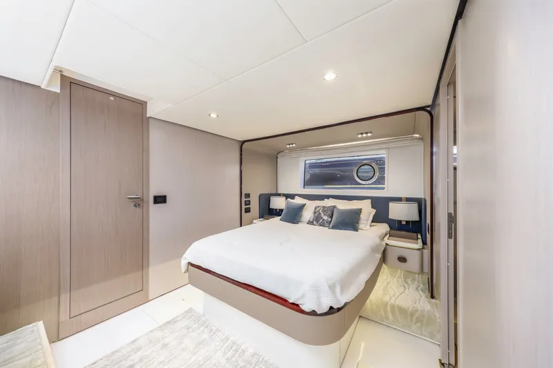 Slide: The Image of Luxurious bedroom interior of 2021 Azimut Fly 60 yacht with modern design. - 46