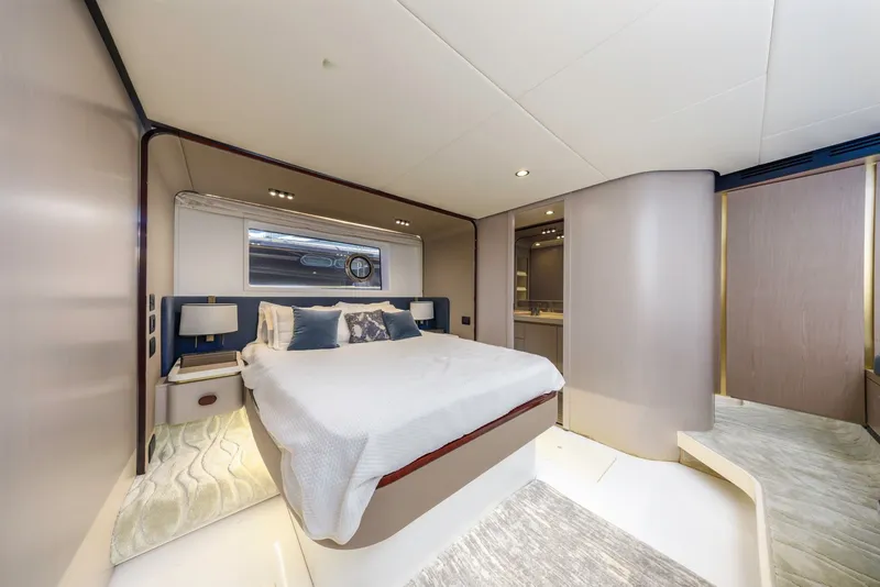 Slide: The Image of Luxurious bedroom interior of 2021 Azimut Fly 60 yacht with modern design. - 45
